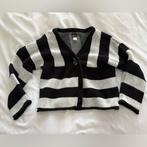 Tea Collection Girls Black and White Striped kids cardigan Sweater Sz 4-5